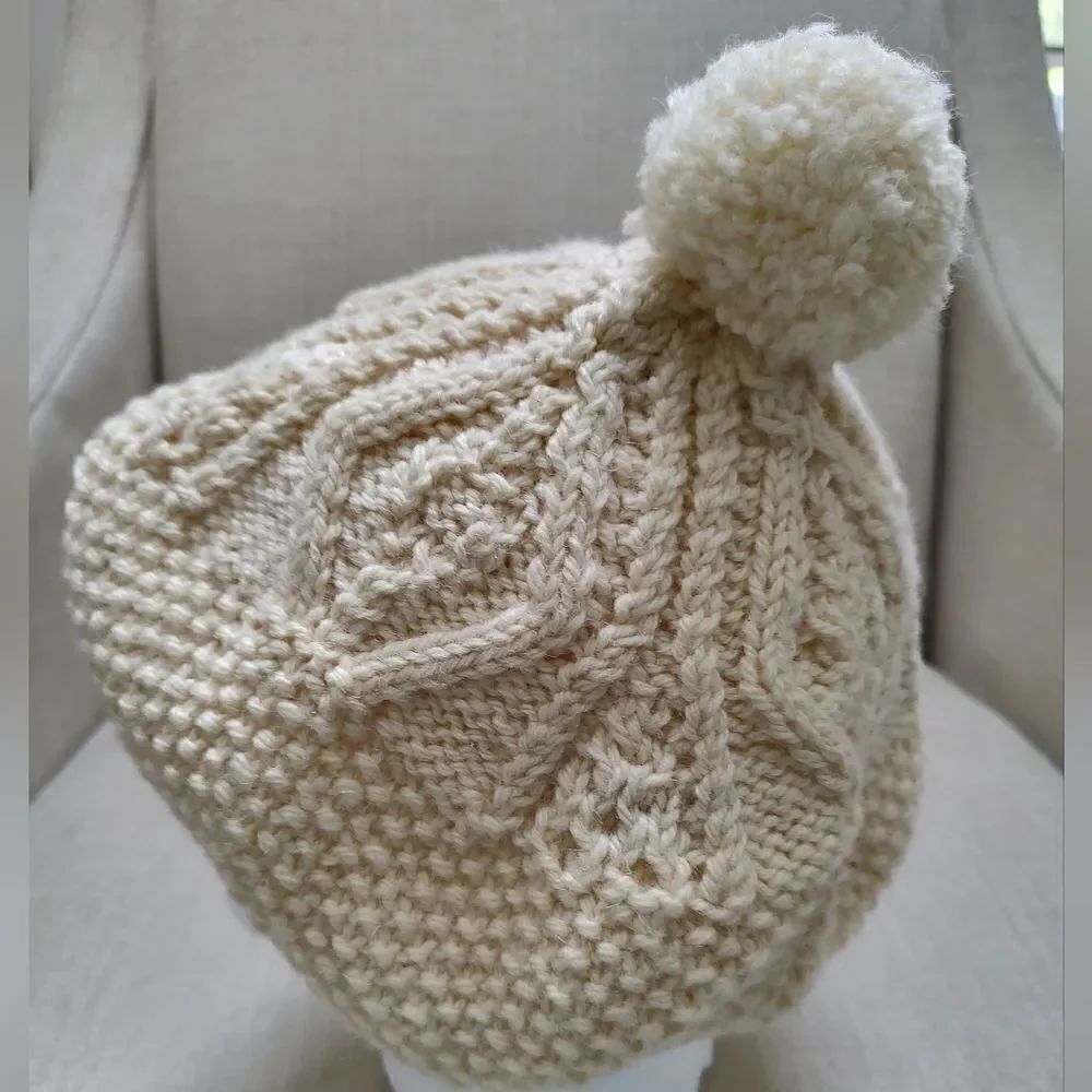Vintage Hand Knit New Wool Irish Tam Beret Hat with Pom Pom